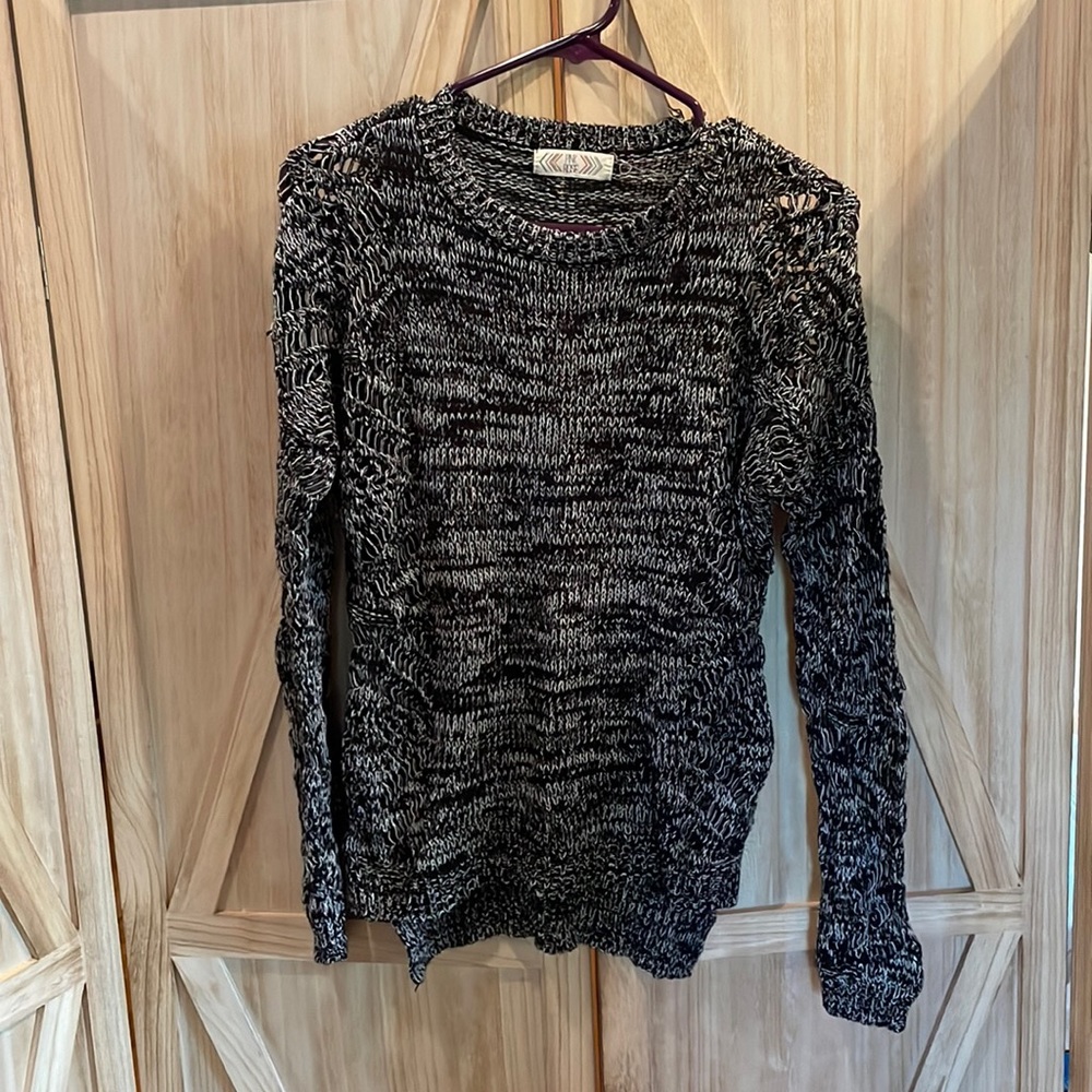 S Black & White Pink Rose sweater.